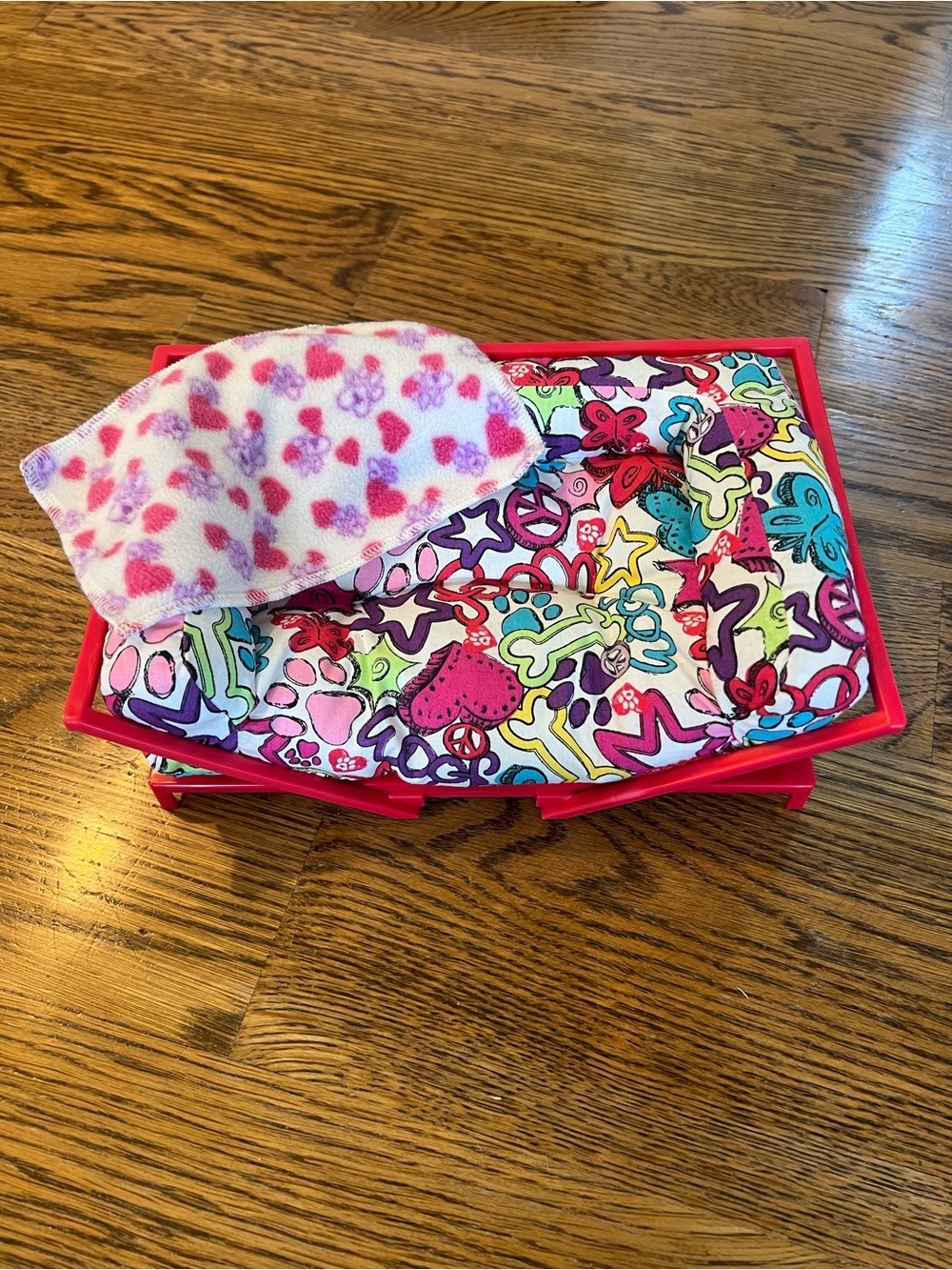 American Girl Doll Pink Multicolor Plush Dog Bed